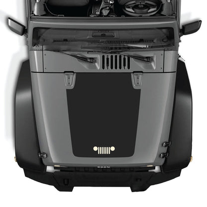 CarCode hood decal for Jeep Wrangler JK/JKU 2007-2018, style #27, featuring bold black graphic on vehicle's hood.