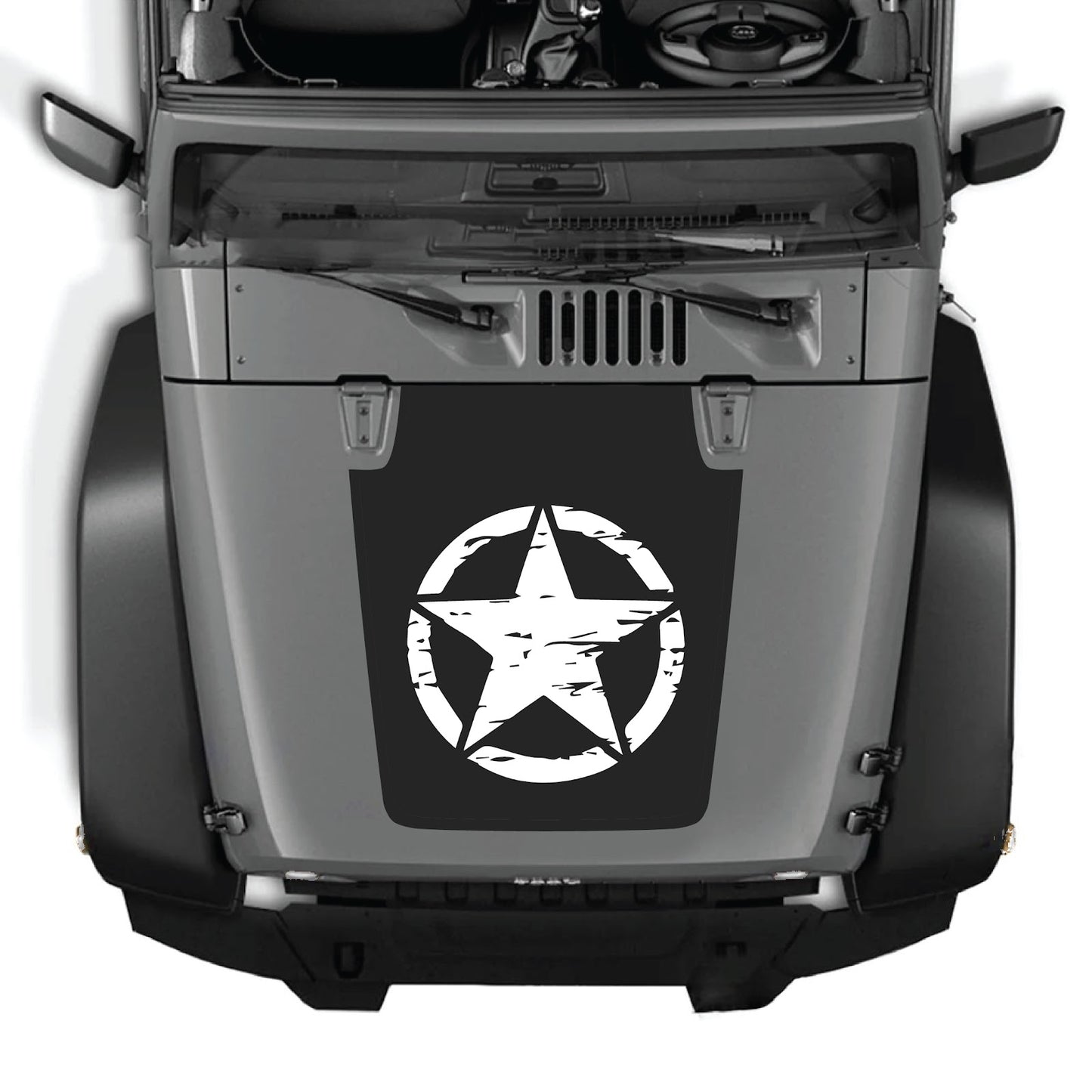 CarCode hood decal for Jeep Wrangler JK/JKU 2007-2018, style #25, black graphic design on vehicle hood.