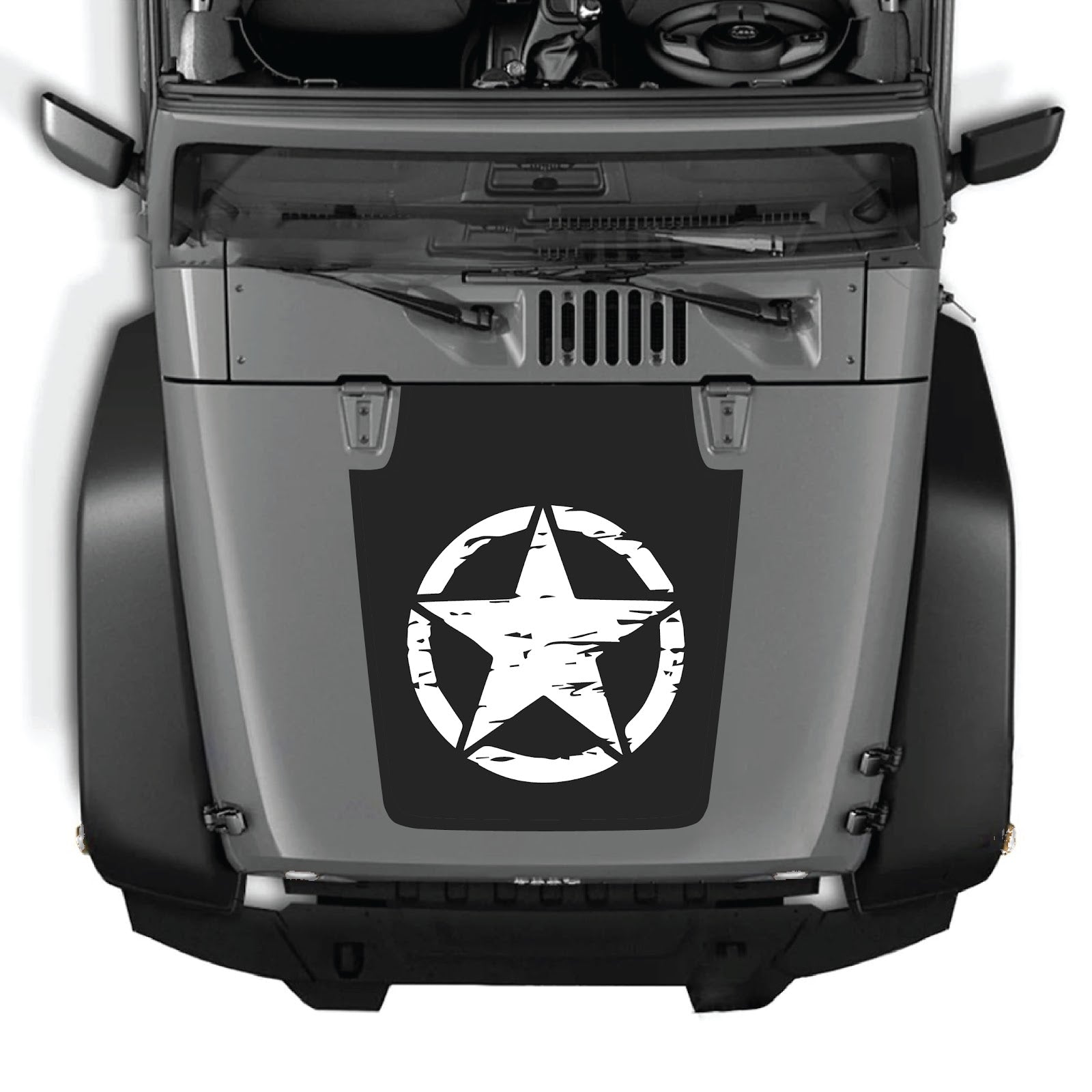 CarCode hood decal for Jeep Wrangler JK/JKU 2007-2018, style #25, black graphic design on vehicle hood.