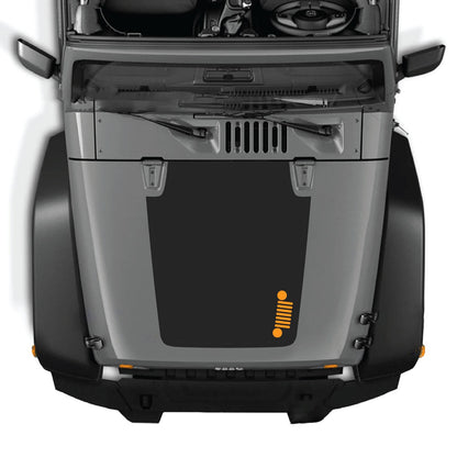 CarCode hood decal for Jeep Wrangler JK/JKU 2007-2018, style #39, shown on the vehicle's hood with bold design and black finish.