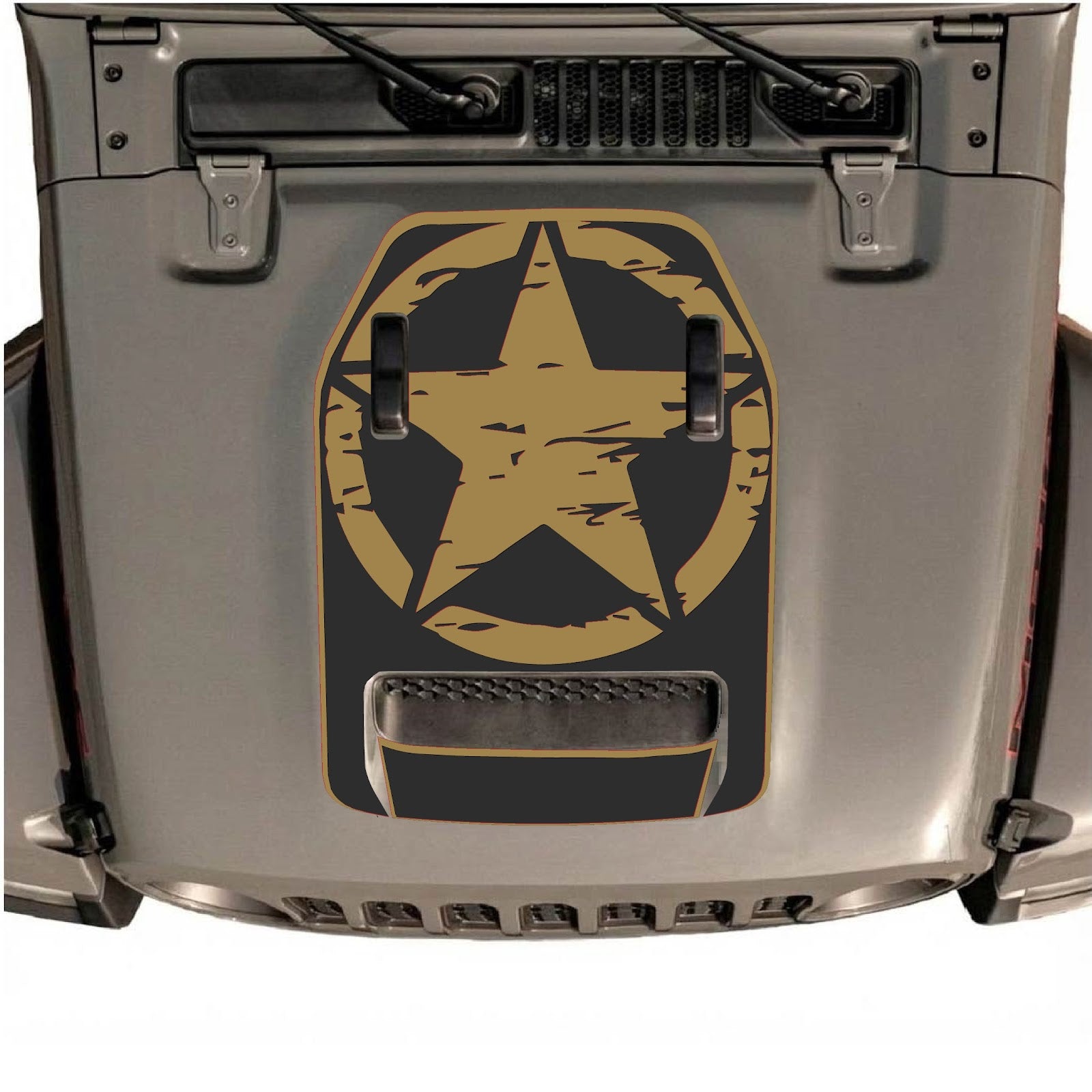 Jeep Wrangler JL/JLU Rubicon 392 and JT Gladiator Mojave hood decal in style #35 by CarCode, black and silver design on vehicle hood