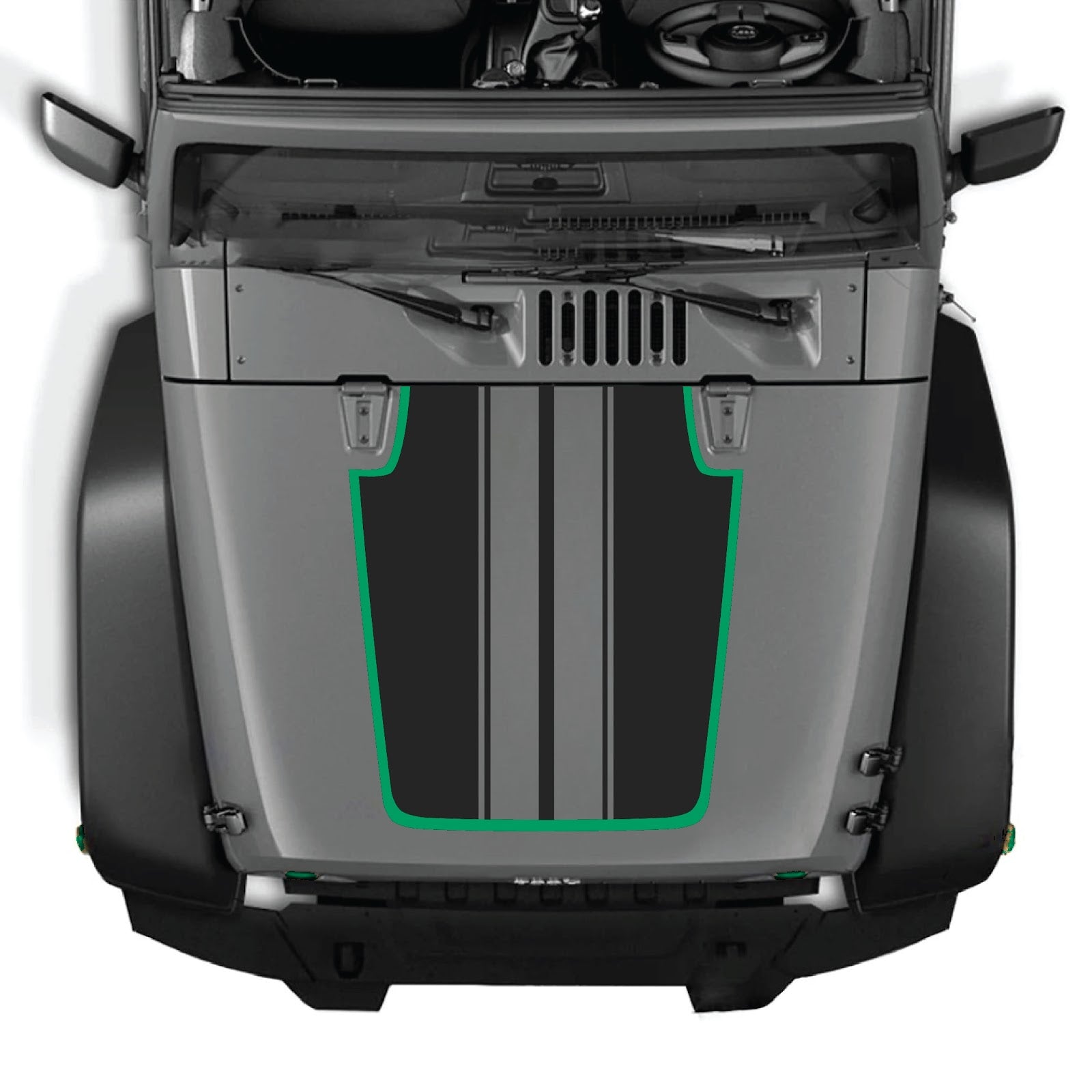 Jeep Wrangler JK/JKU hood decal with Style #89 by CarCode, black and white graphic design on the vehicle's hood.