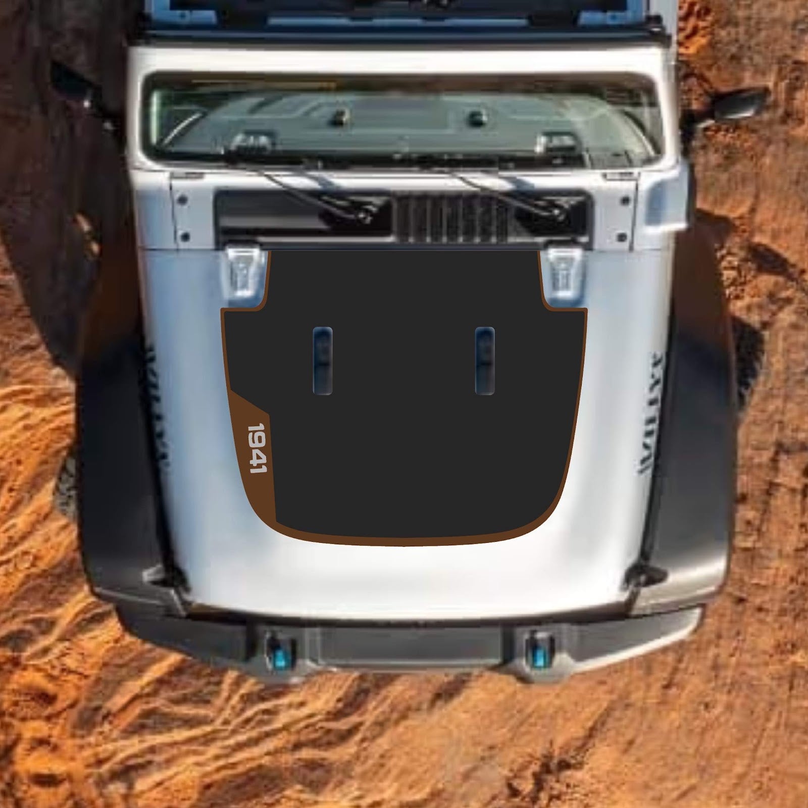 CarCode hood decal for Jeep Wrangler JL and Gladiator JT, stylish standard hood decal with #99 design on vehicle's hood.