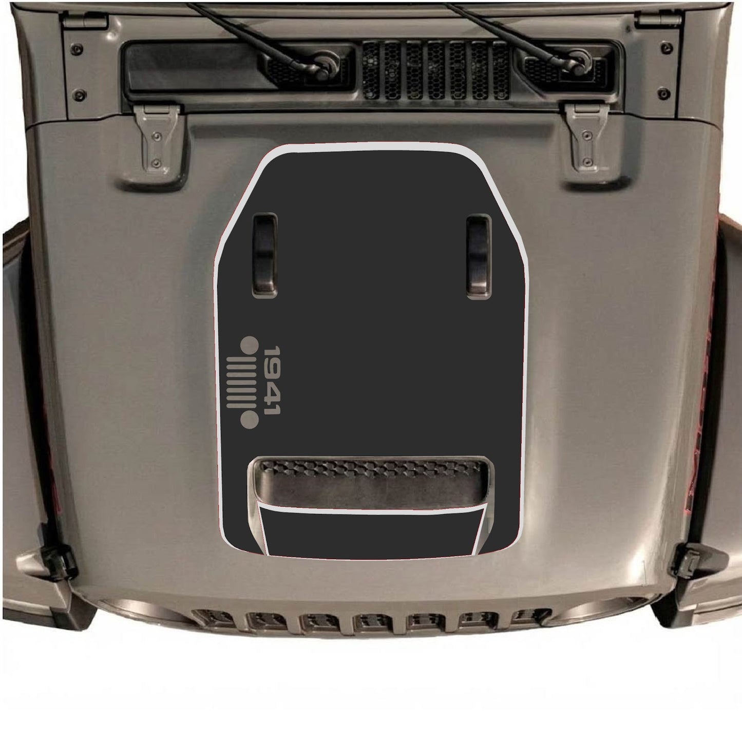 CarCode hood decal for Jeep Wrangler JL/JLU Rubicon 392 and JT Gladiator Mojave 2020-2026, style #94, shown on vehicle hood