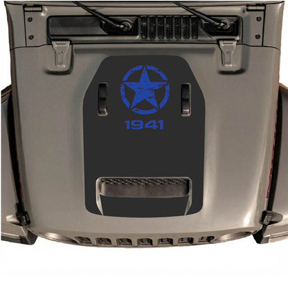 Autocollant de capot CarCode pour Jeep Wrangler JL/JLU Rubicon 392 et JT Gladiator Mojave 2020-2026, style n°38, présenté sur le capot du véhicule.