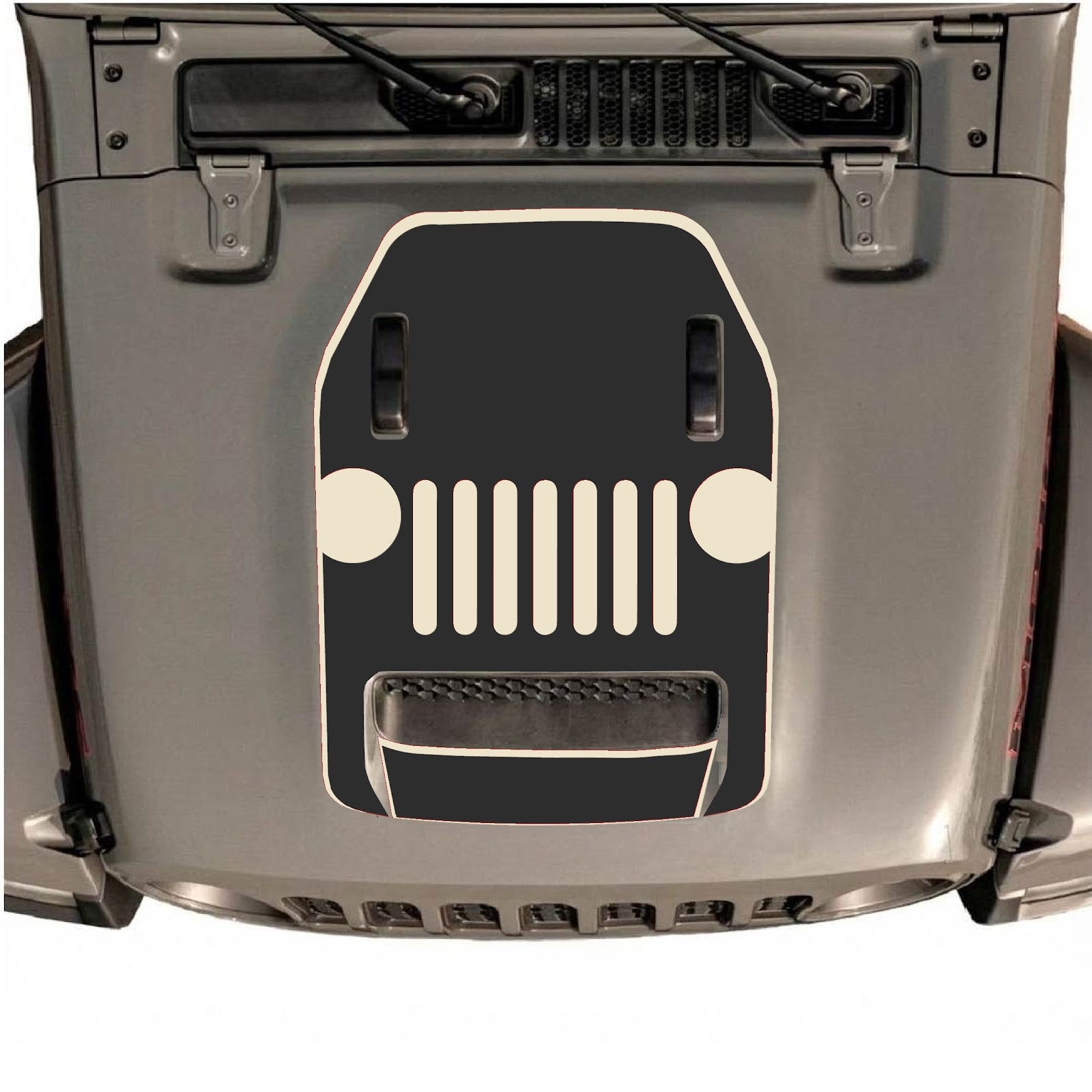 CarCode hood decal for Jeep Wrangler JL/JLU Rubicon 392 and JT Gladiator Mojave 2020-2026, style #03, black graphic design.
