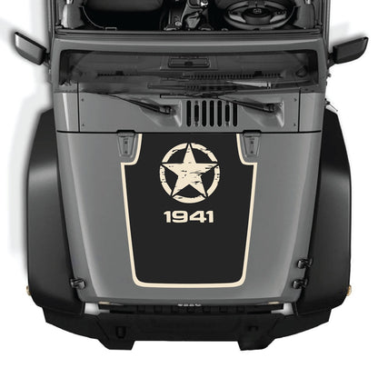 Jeep Wrangler JK/JKU hood decal by CarCode, style #47, black and white graphic design for 2007-2018 models.