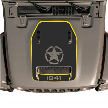 Jeep Wrangler JL/JLU Rubicon 392 and Gladiator Mojave hood decal by CarCode, style #90, displayed on vehicle hood