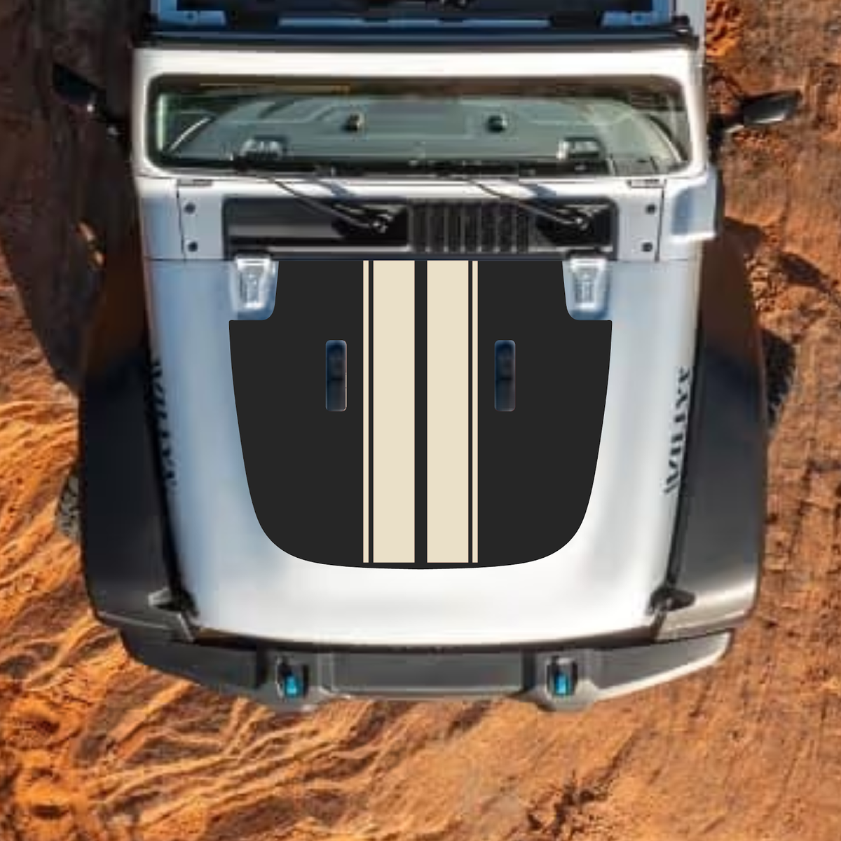 CarCode Jeep Wrangler JL and Gladiator JT hood decal, stylish #49 design, applied on standard 2018+ model hood.