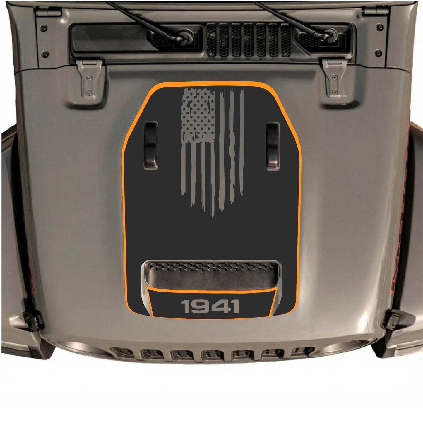 CarCode hood decal for Jeep Wrangler JL/JLU Rubicon 392 and JT Gladiator Mojave 2020-2026, style #83, shown on vehicle hood.