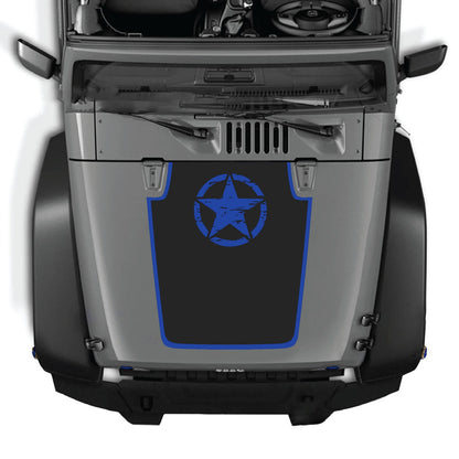 Jeep Wrangler JK/JKU hood decal in style #52, black graphic design by CarCode on the vehicle's hood.