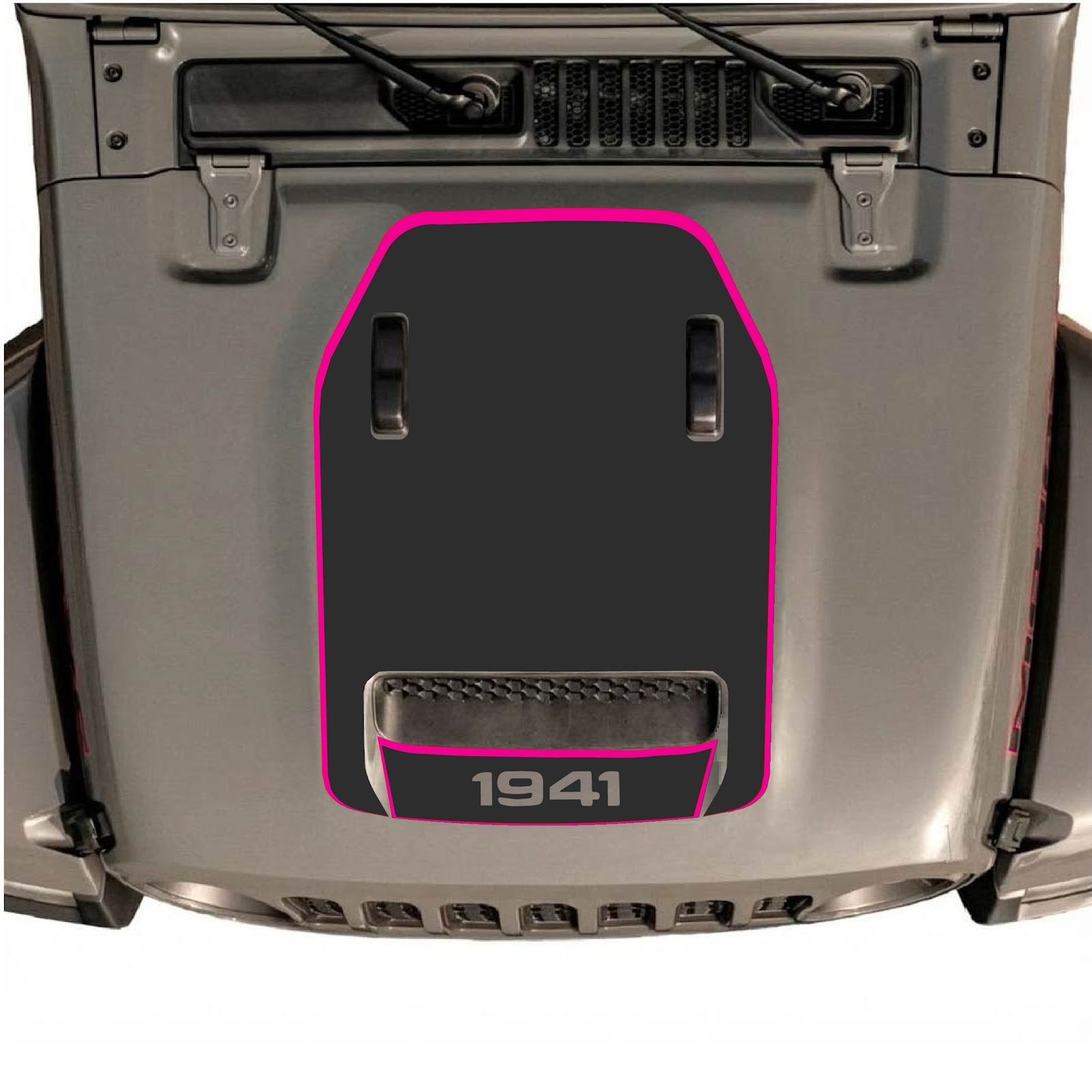 CarCode Jeep Wrangler JL/JLU Rubicon 392 and Gladiator Mojave hood decal in style #102, featuring bold graphic design on hood.