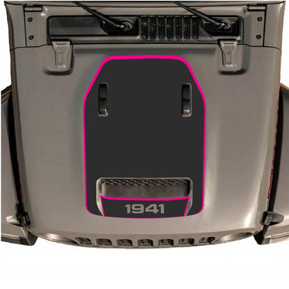 CarCode Jeep Wrangler JL/JLU Rubicon 392 and Gladiator Mojave hood decal in style #102, featuring bold graphic design on hood.