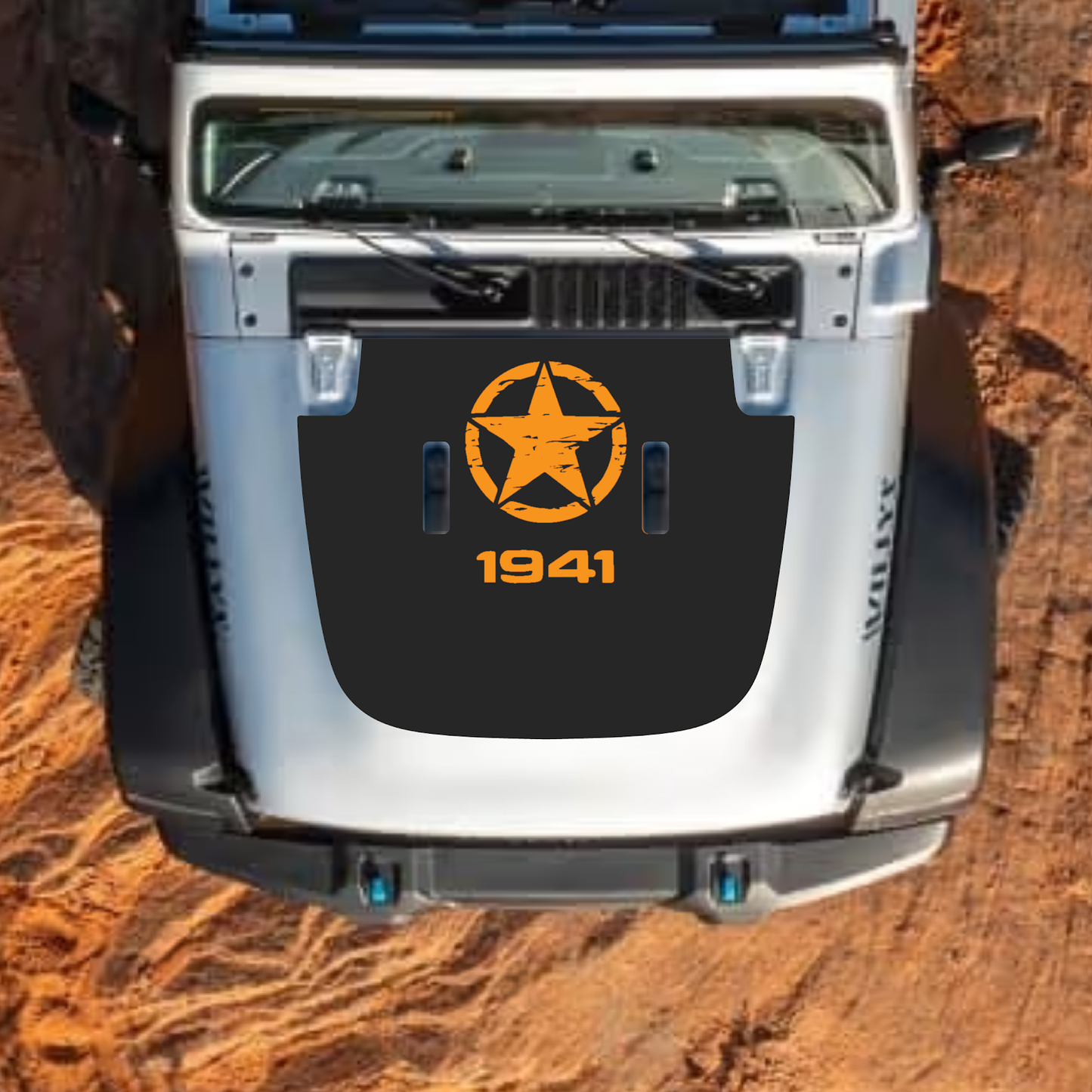 CarCode hood decal for Jeep Wrangler JL, JLU, Gladiator JT, stylish standard hood design for 2018+ models.