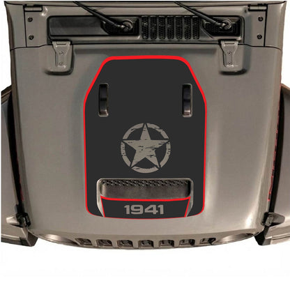 Jeep Wrangler JL/JLU Rubicon 392 and Gladiator Mojave hood decal by CarCode, style #90, featuring bold black design on vehicle hood.