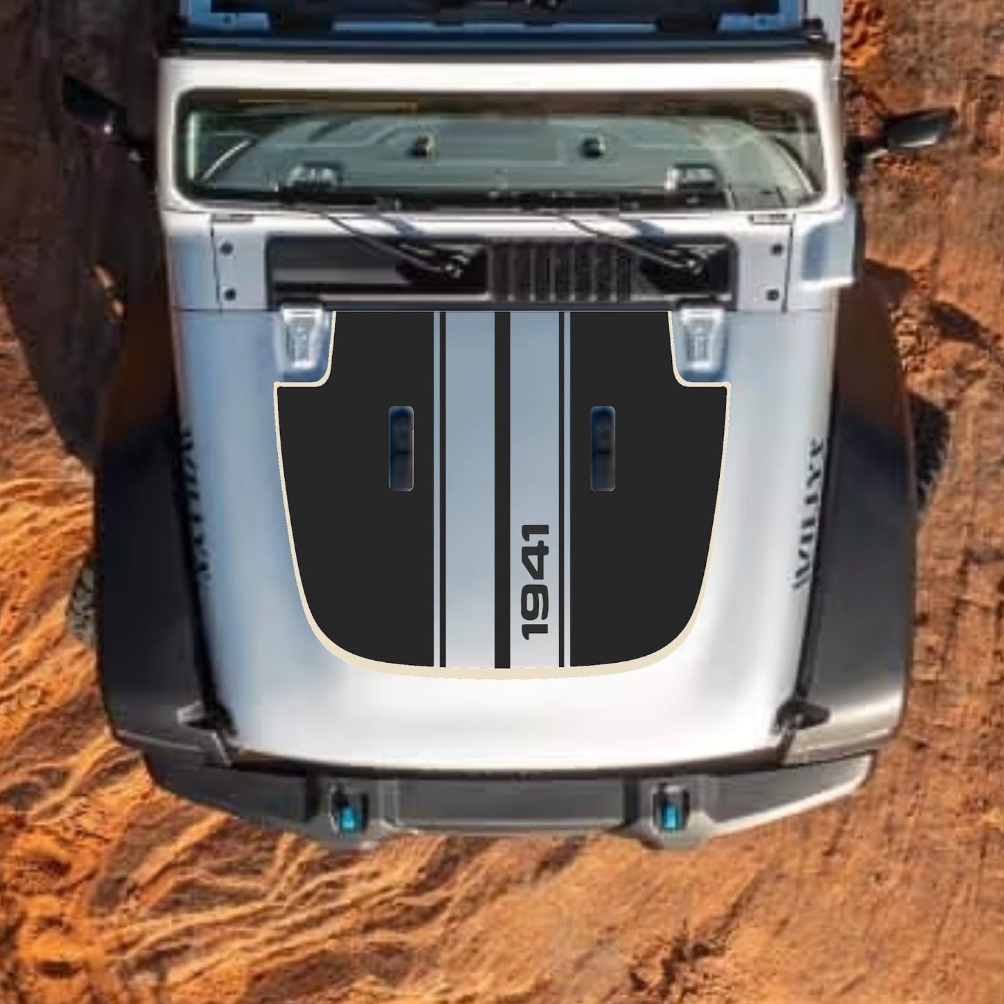 CarCode hood decal for Jeep Wrangler JL, JLU, Gladiator JT, featuring a stylish #77 design on the standard hood.