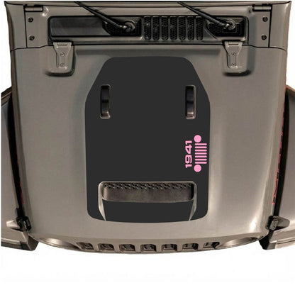 Jeep Wrangler JL/JLU Rubicon 392 and JT Gladiator Mojave hood decal by CarCode, style #56, black graphic on vehicle hood.