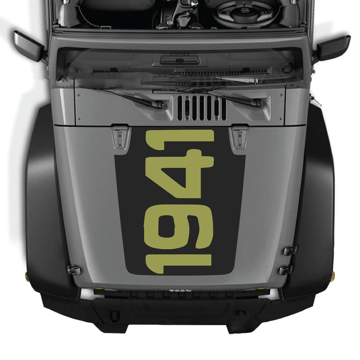 CarCode Jeep Wrangler JK/JKU hood decal, style #48, black graphic design on hood, fits 2007-2018 Jeep models.