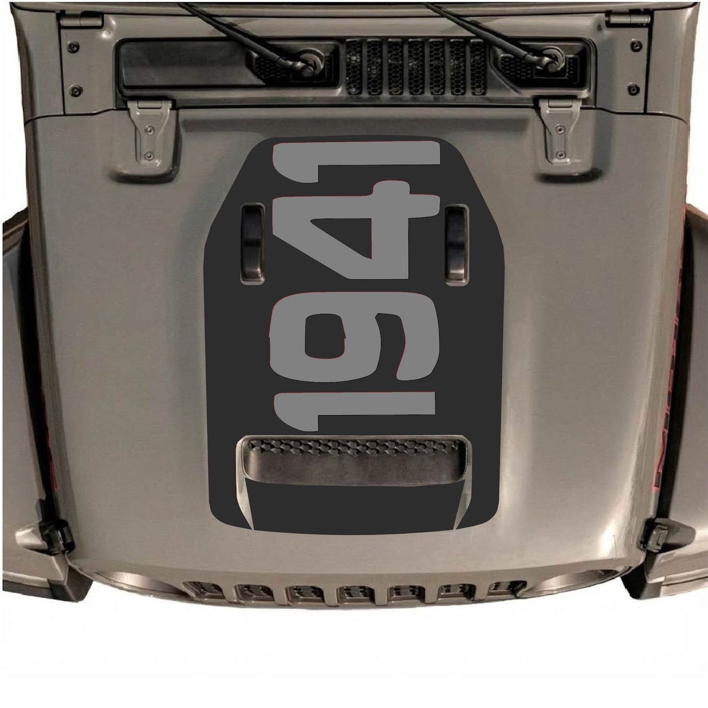 CarCode hood decal for Jeep Wrangler JL/JLU Rubicon 392 and JT Gladiator Mojave 2020-2026, style #02, shown on vehicle hood.