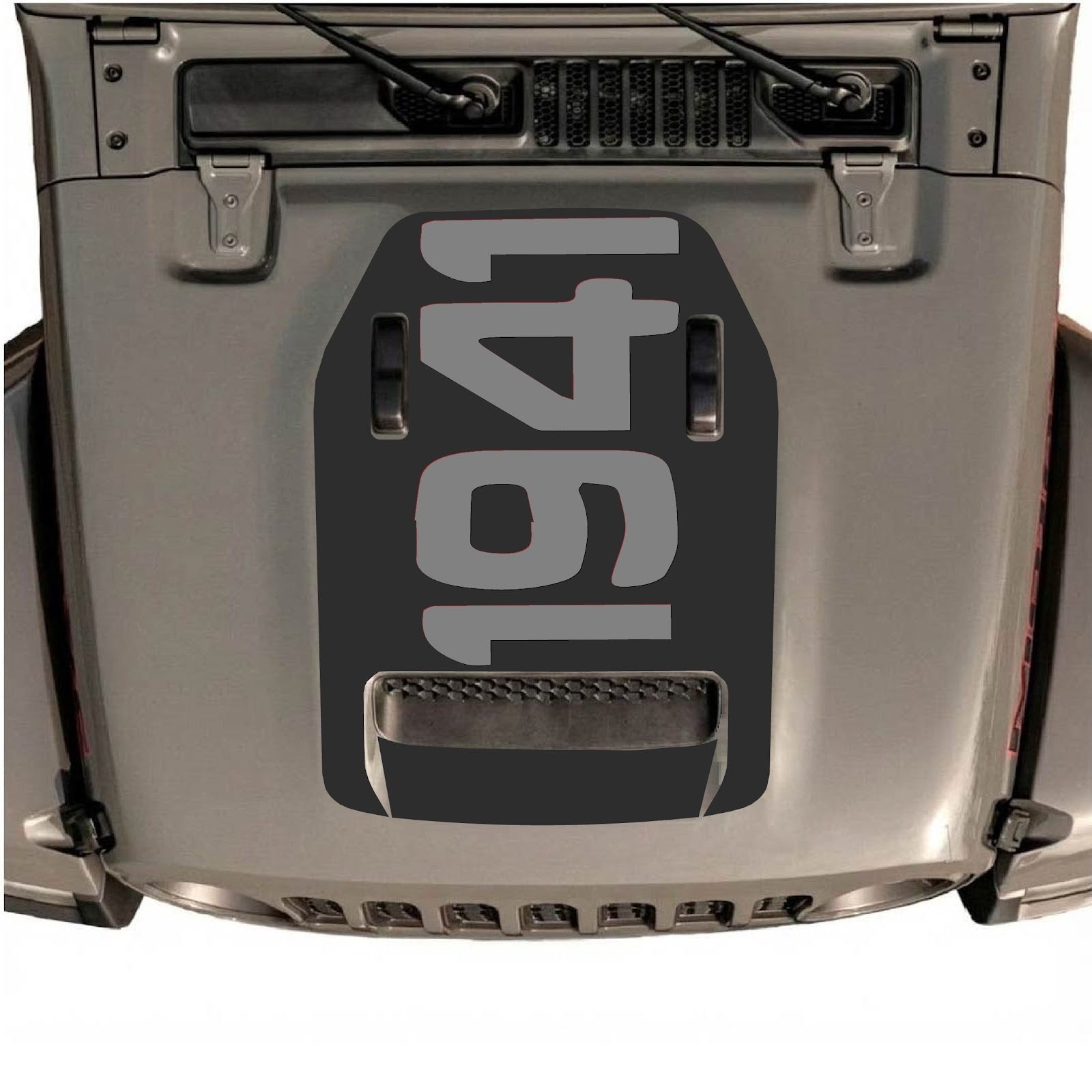 CarCode hood decal for Jeep Wrangler JL/JLU Rubicon 392 and JT Gladiator Mojave 2020-2026, style #02, shown on vehicle hood.