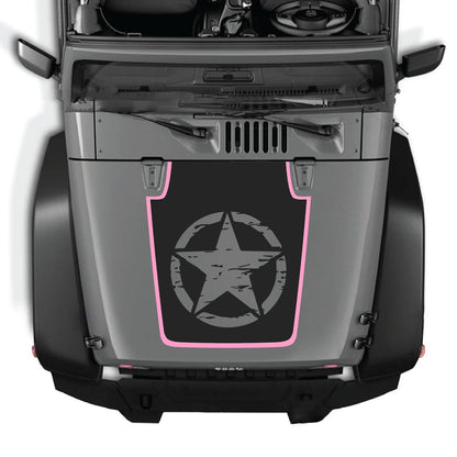Jeep Wrangler JK/JKU hood decal in style #78 by CarCode, black graphic design on hood surface, 2007-2018 model years.
