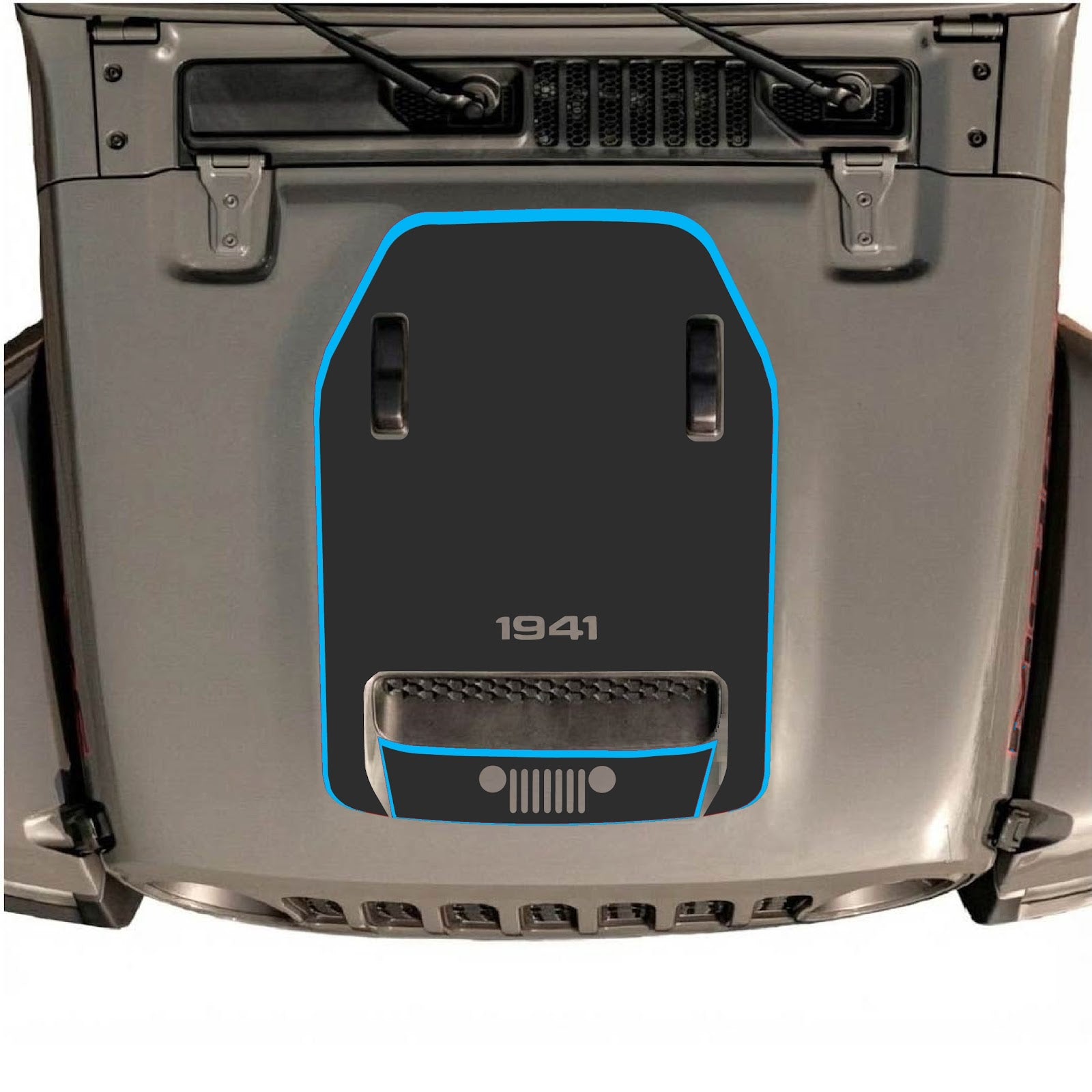 CarCode hood decal for Jeep Wrangler JL/JLU Rubicon 392 and JT Gladiator Mojave, style #98, with bold graphic design on the hood