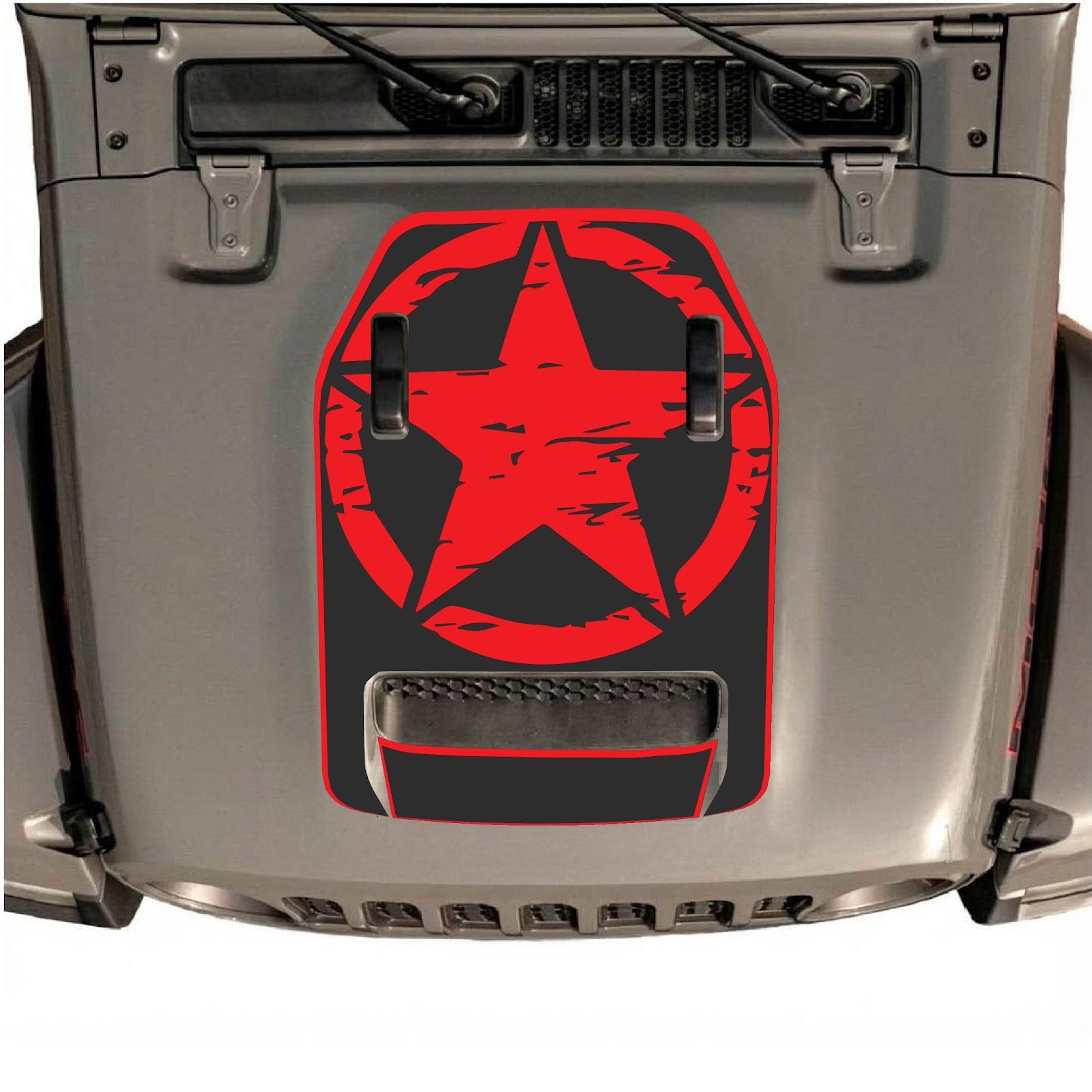 Jeep Wrangler JL/JLU Rubicon 392 and JT Gladiator Mojave hood decal by CarCode, style #35, in black with bold graphics.