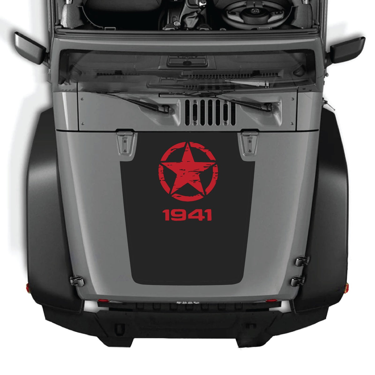 CarCode hood decal for Jeep Wrangler JK/JKU 2007-2018, style #46, featuring bold graphic design on the vehicle's hood.