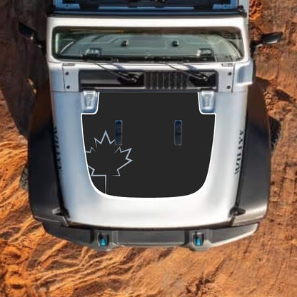 CarCode hood decal for Jeep Wrangler JL, JLU, Gladiator JT, 2018+ style, black decal on vehicle hood.