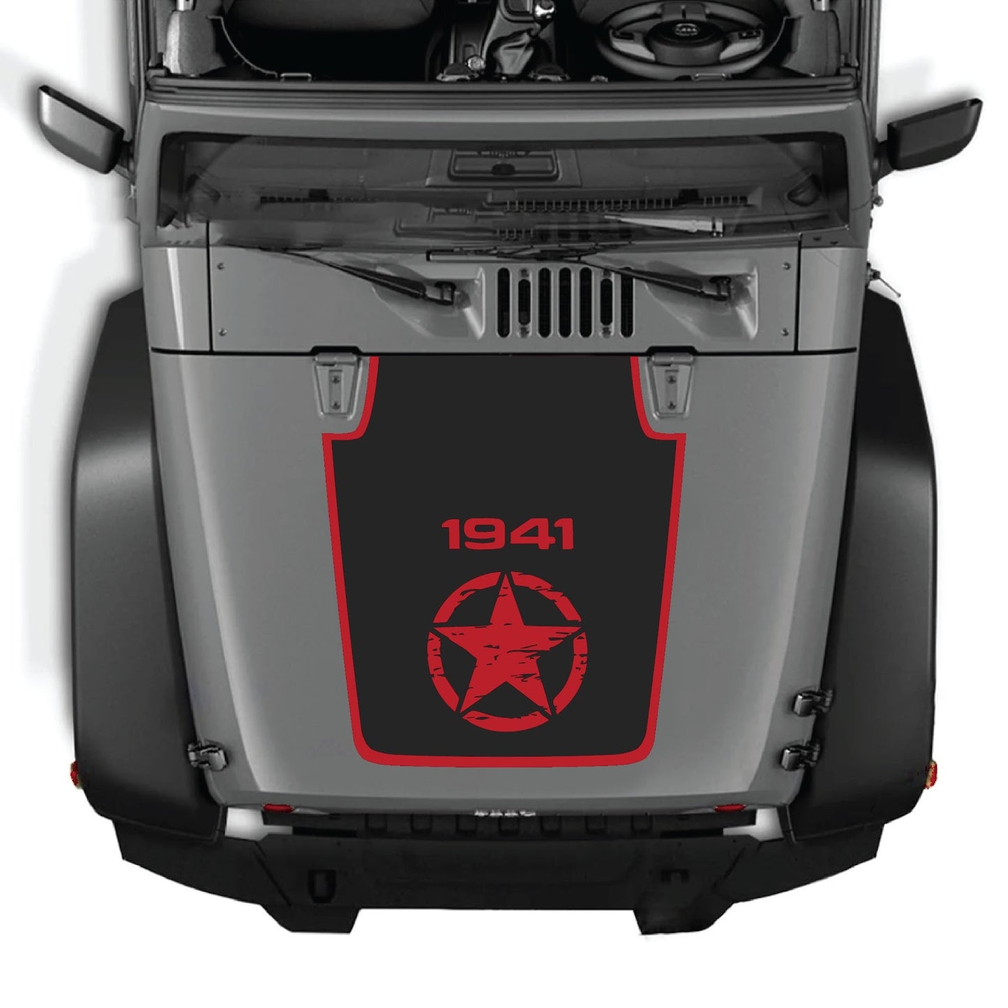 CarCode Jeep Wrangler JK/JKU hood decal, Style #22, in black with bold design, applied to the vehicle's hood.
