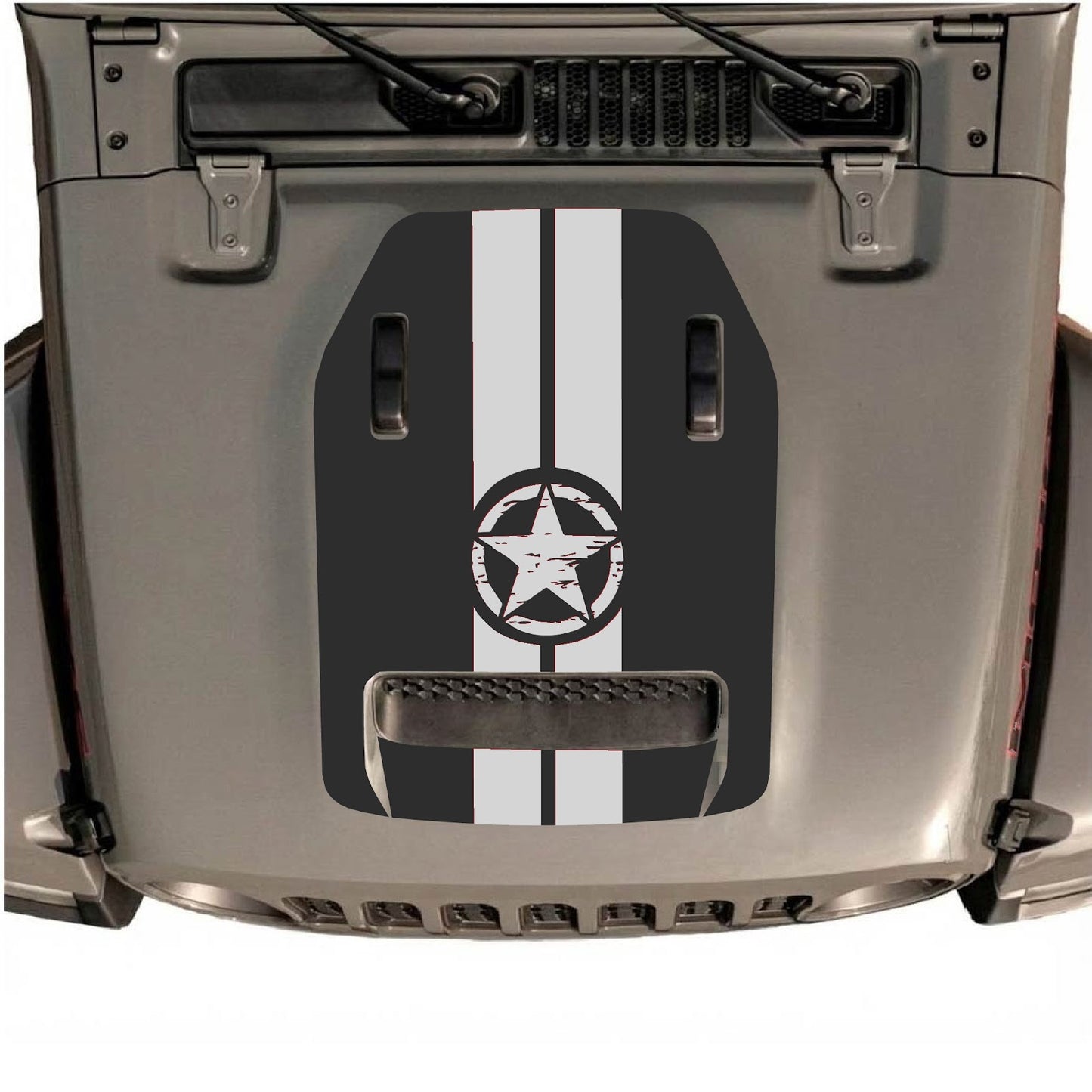 CarCode hood decal for Jeep Wrangler JL/JLU Rubicon 392 and JT Gladiator Mojave 2020-2026, style #10, shown on vehicle hood.