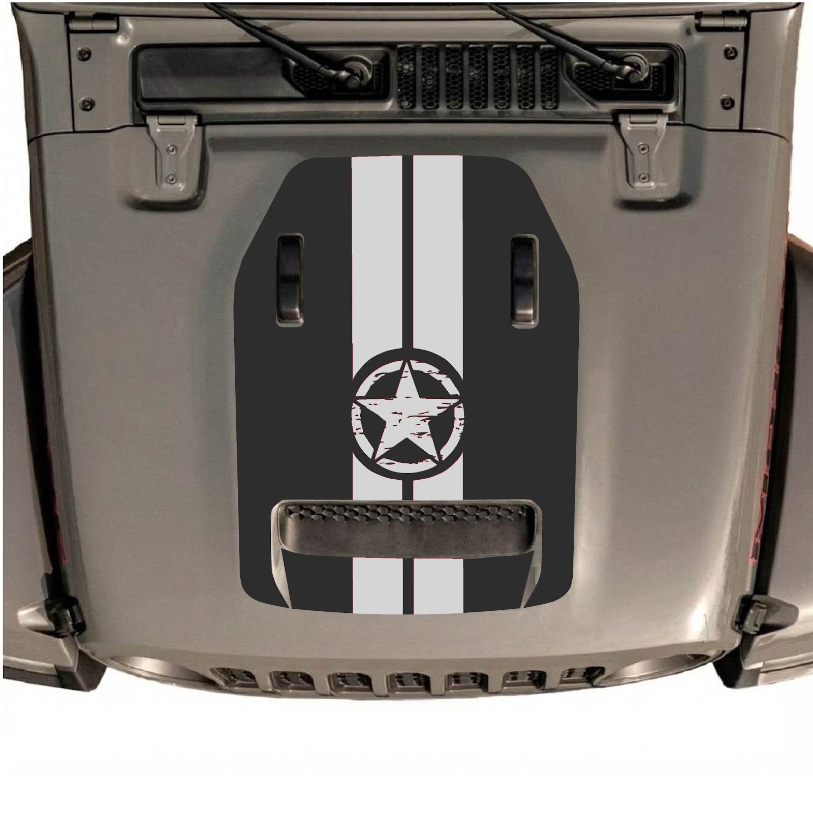 CarCode hood decal for Jeep Wrangler JL/JLU Rubicon 392 and JT Gladiator Mojave 2020-2026, style #10, shown on vehicle hood.