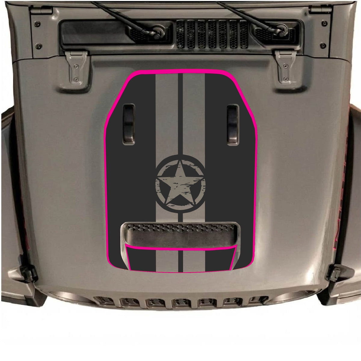 CarCode Jeep Wrangler JL/JLU Rubicon 392 and JT Gladiator Mojave hood decal in style #73, black graphic design on vehicle hood