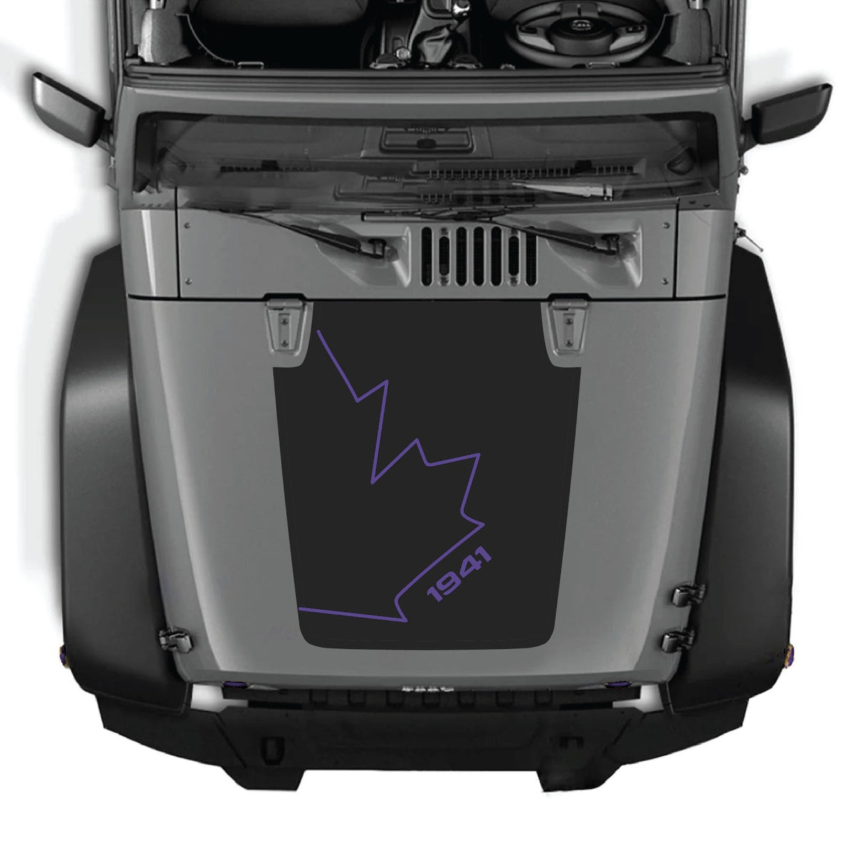 CarCode Jeep Wrangler JK/JKU hood decal style #08, black graphic decal for 2007-2018 Jeep Wrangler hood customization.