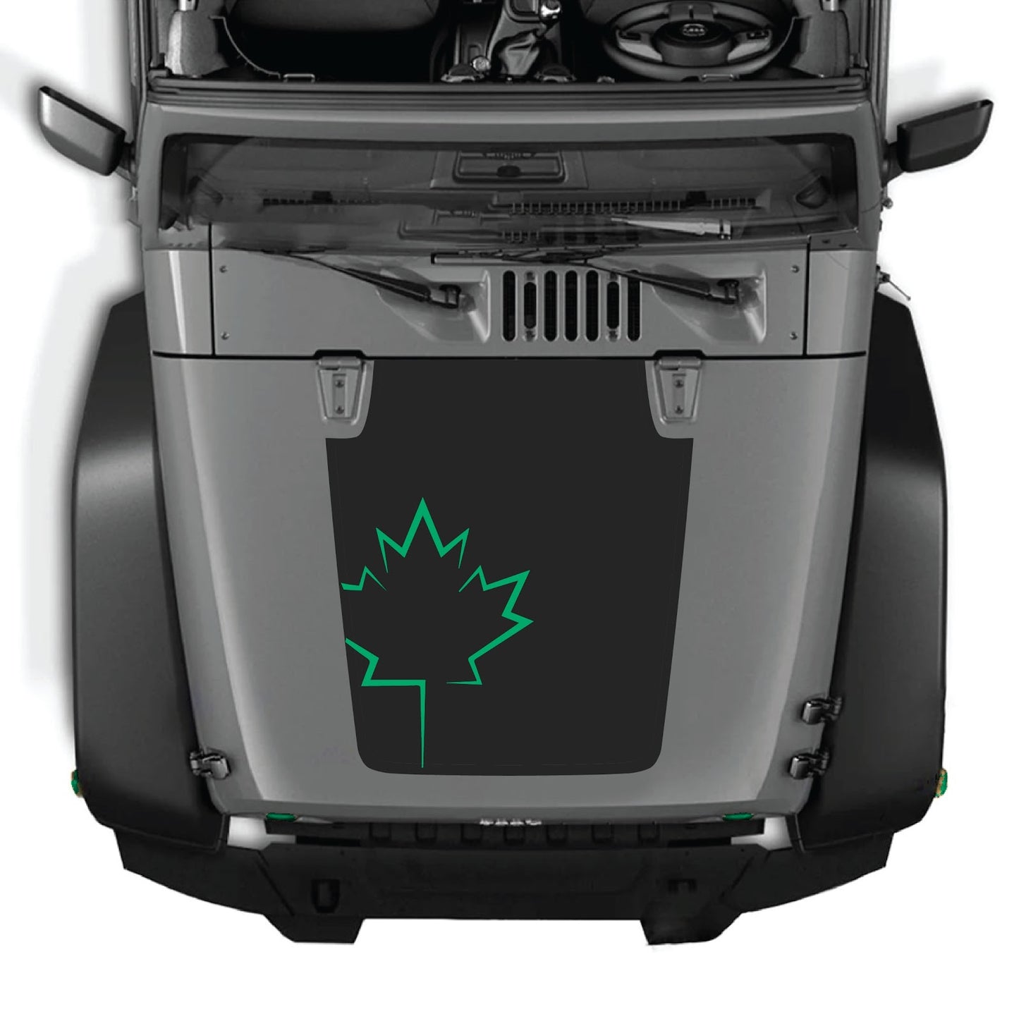 CarCode hood decal for Jeep Wrangler JK/JKU 2007-2018, style #09, black and white graphic design on hood surface.