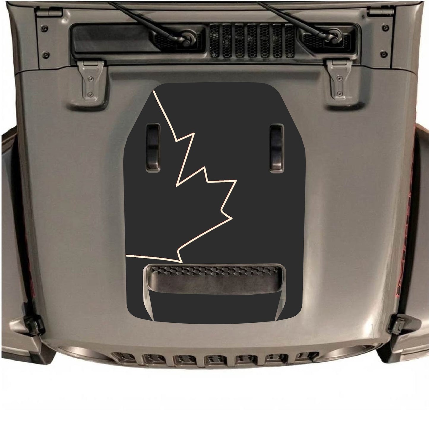 Jeep Wrangler JL/JLU Rubicon 392 or JT Gladiator Mojave hood decal by CarCode, style #28, with bold black design on vehicle hood.