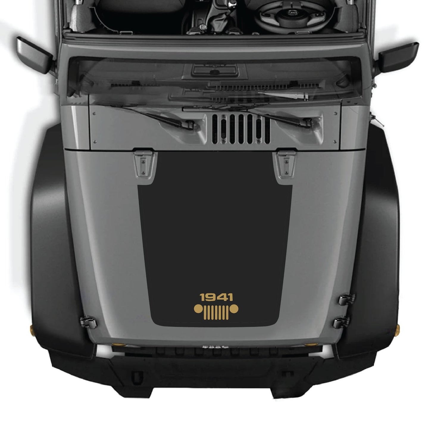 Jeep Wrangler JK/JKU hood decal by CarCode, style #53, black and white graphic design on vehicle hood for 2007-2018 models.