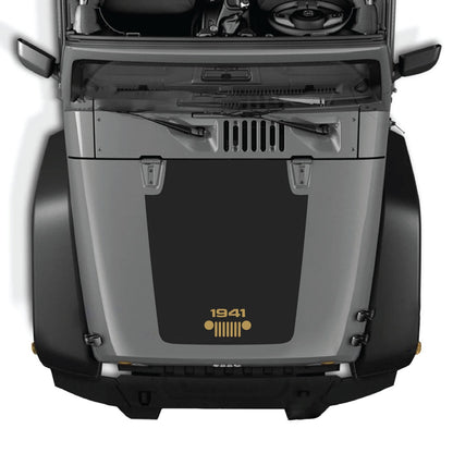 Jeep Wrangler JK/JKU hood decal by CarCode, style #53, black and white graphic design on vehicle hood for 2007-2018 models.