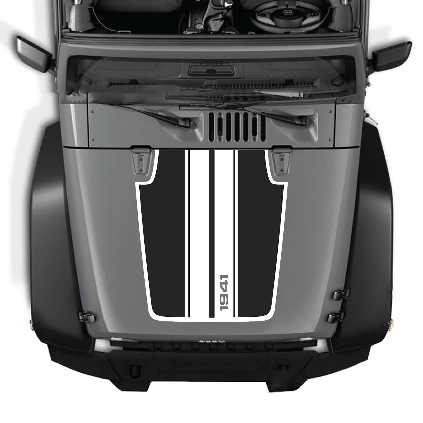 Jeep Wrangler JK/JKU hood decal by CarCode, style #66, featuring bold black graphic design on vehicle hood.