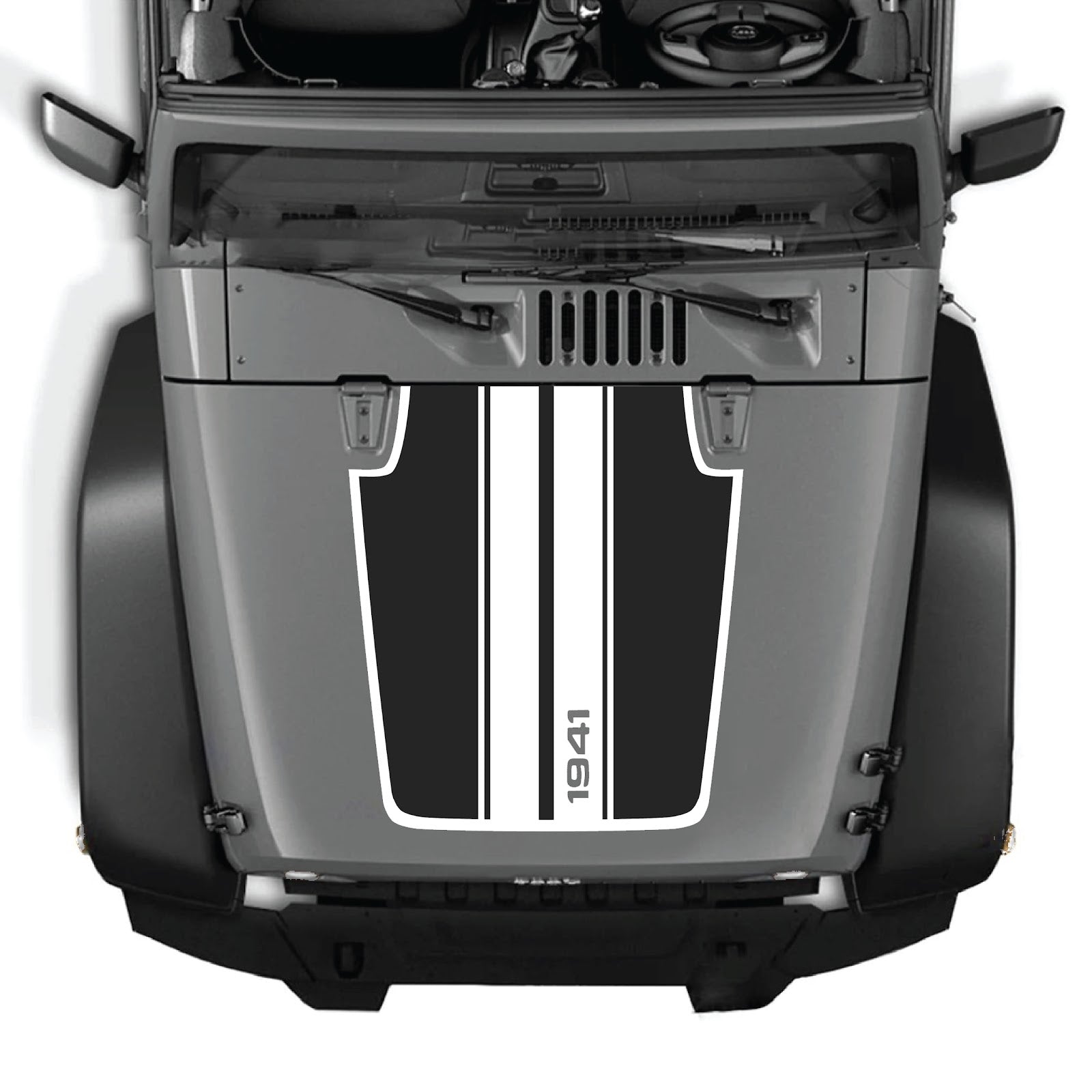 Jeep Wrangler JK/JKU hood decal by CarCode, style #66, featuring bold black graphic design on vehicle hood.