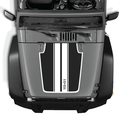 Jeep Wrangler JK/JKU hood decal by CarCode, style #66, featuring bold black graphic design on vehicle hood.
