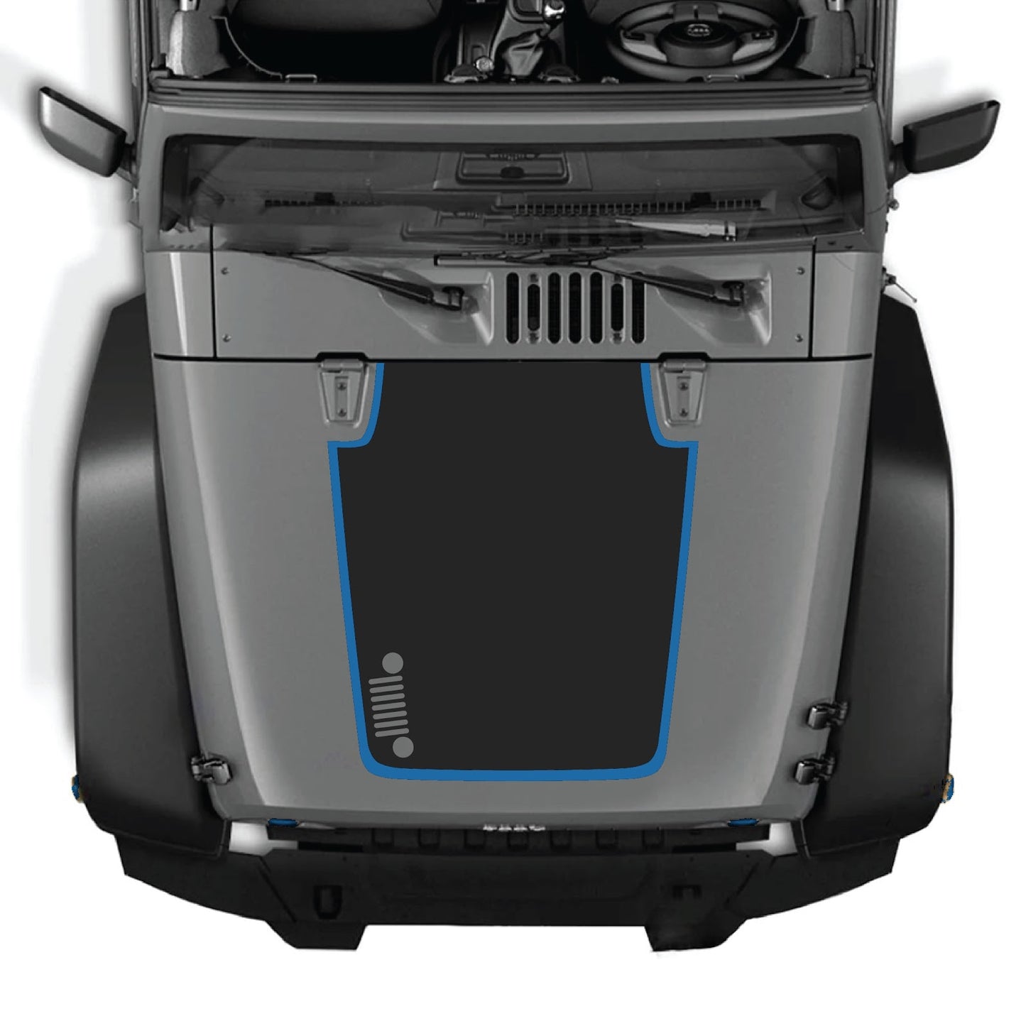 Jeep Wrangler JK/JKU hood decal by CarCode, style #81, black and gray graphic design on the vehicle's hood.