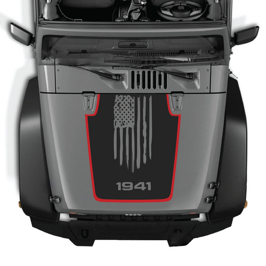 CarCode Jeep Wrangler JK/JKU hood decal Style #68, black graphic decal for 2007-2018 Jeep Wrangler on hood surface
