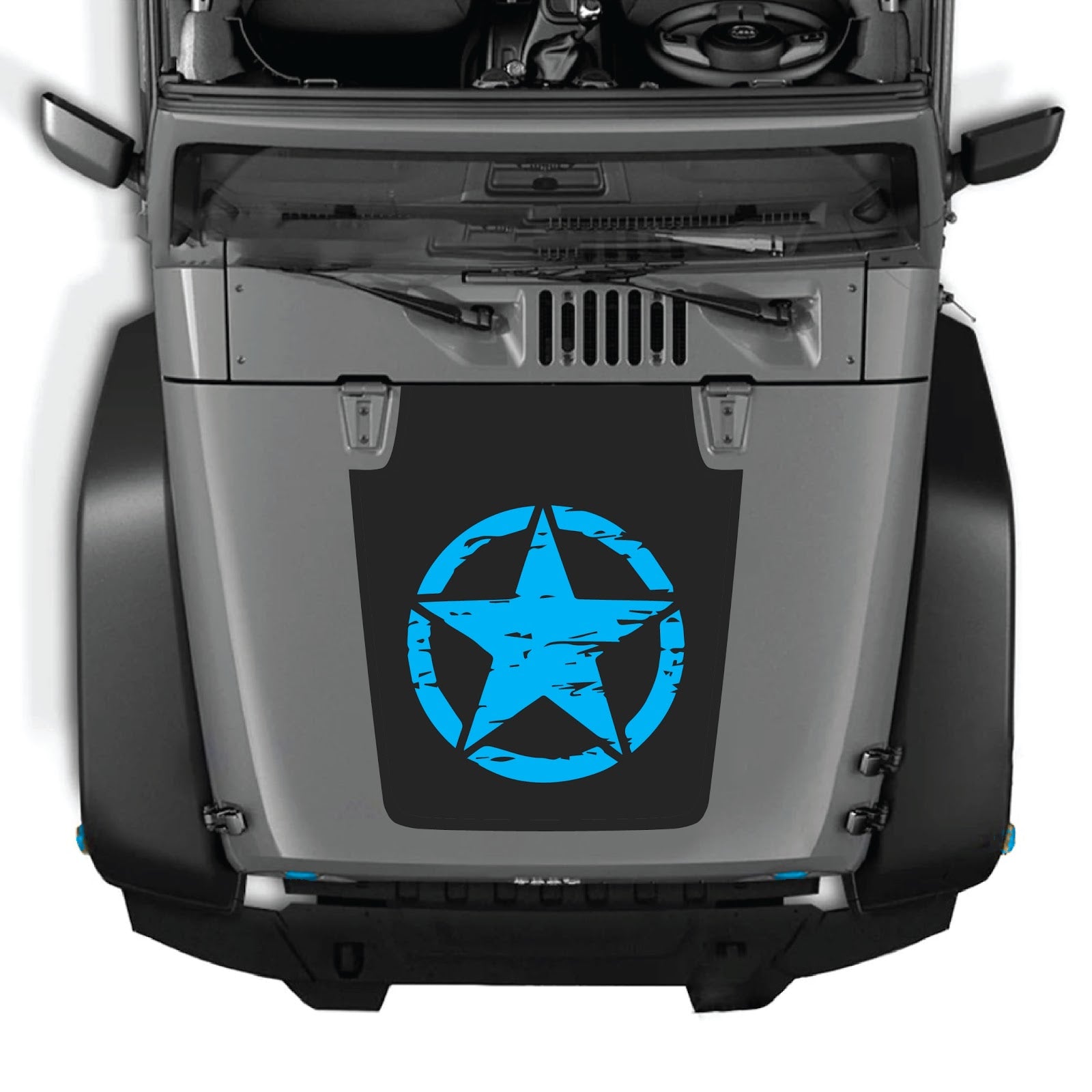 Jeep Wrangler JK/JKU hood decal in style #25 by CarCode, black graphic design on hood of a 2007-2018 model.