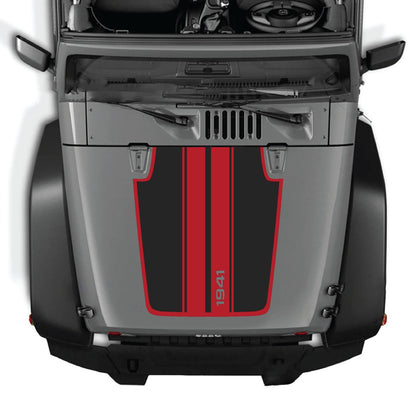 Jeep Wrangler JK/JKU hood decal by CarCode, Style #66, black and gray graphic design on vehicle hood.