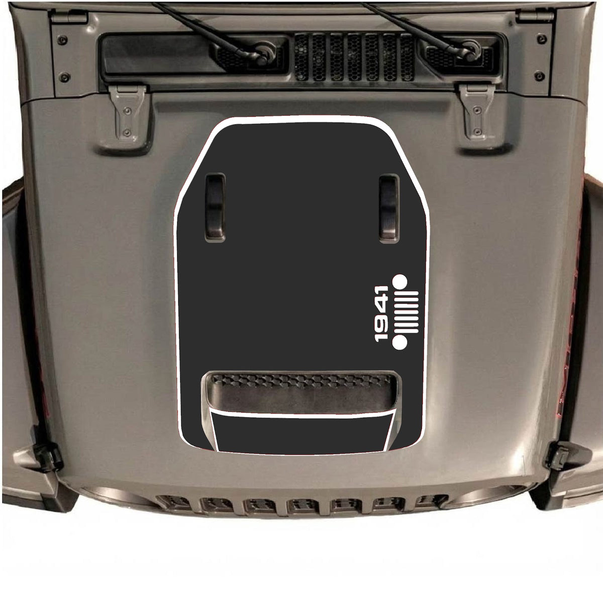 Jeep Wrangler JL/JLU Rubicon 392 and Gladiator Mojave hood decal by CarCode, style #55, featuring bold graphic design on hood.