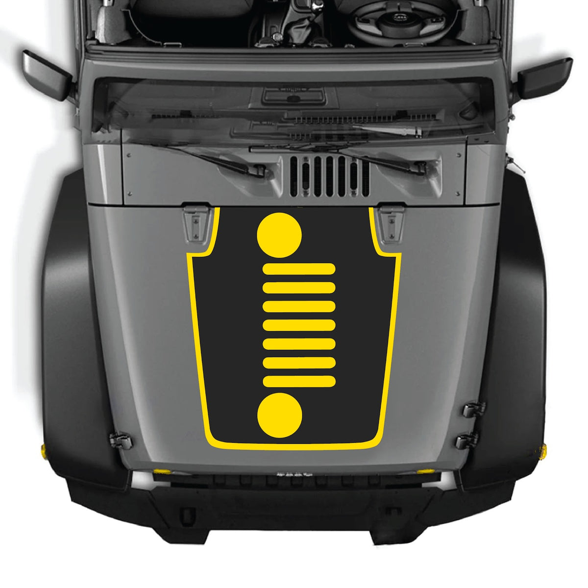 Jeep Wrangler JK/JKU hood decal by CarCode, style #50, black and gray design on vehicle hood for 2007-2018 models.