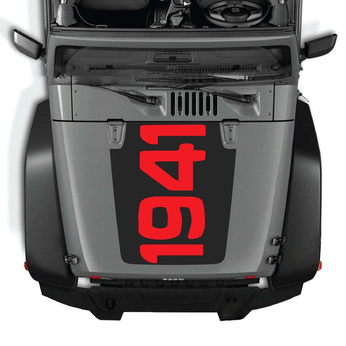 CarCode hood decal for Jeep Wrangler JK/JKU 2007-2018, style #48, black graphic design on hood surface