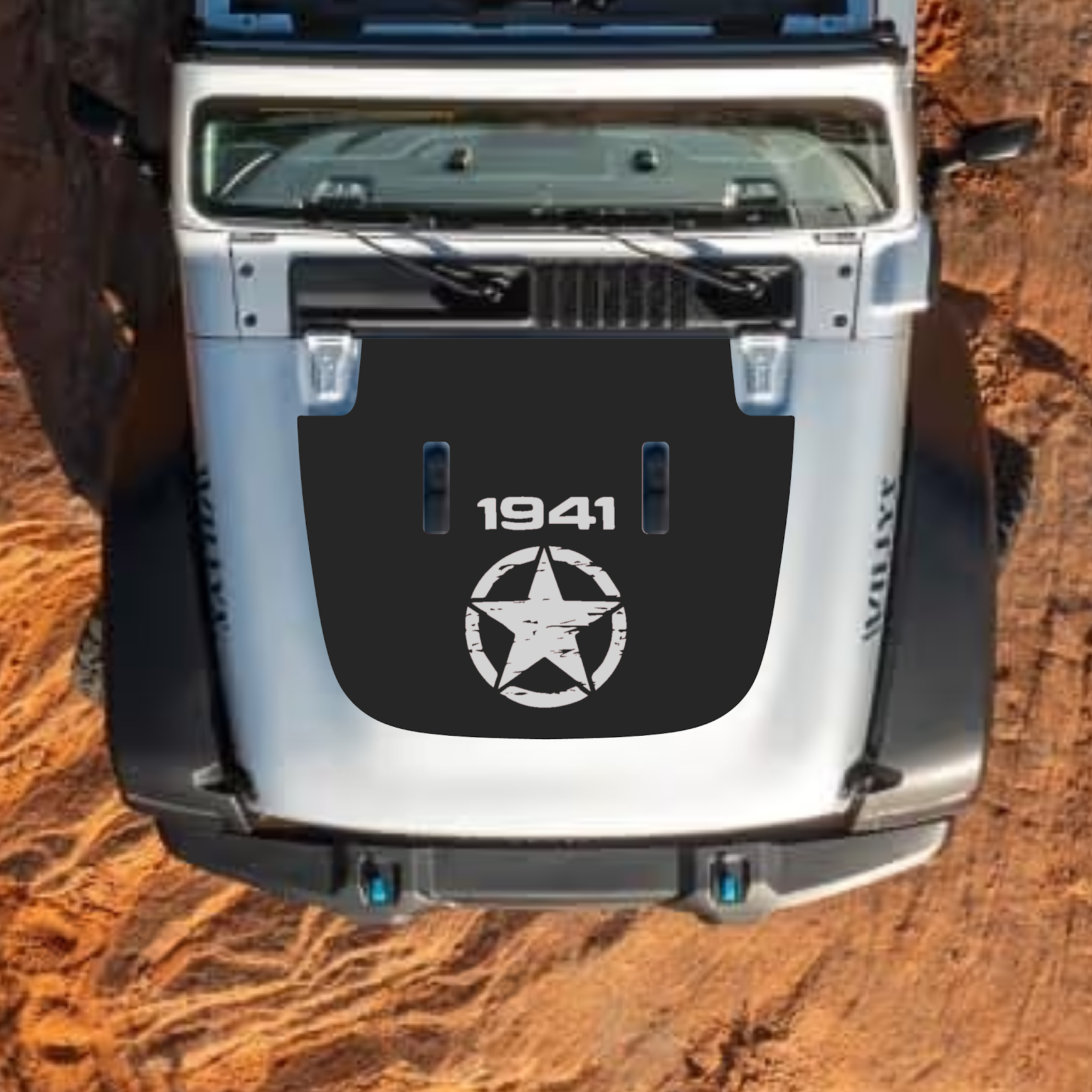 Jeep Wrangler JL or Gladiator JT hood decal by CarCode, stylish design for 2018+ models, standard hood decal for off-road vehicles.