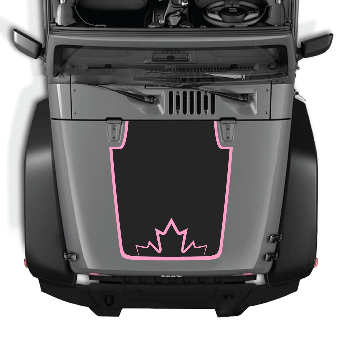 CarCode Jeep Wrangler JK/JKU hood decal in style #19, black and white graphic design on vehicle's hood, 2007-2018 model.